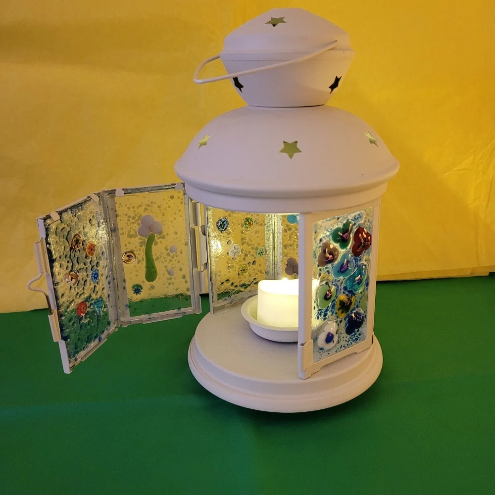 Handmade Metal Lantern with fused Glass (310)